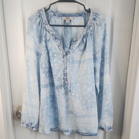 Vintage America Blues Tops - Vintage America Blues Chambray Peasant Boho Blouse